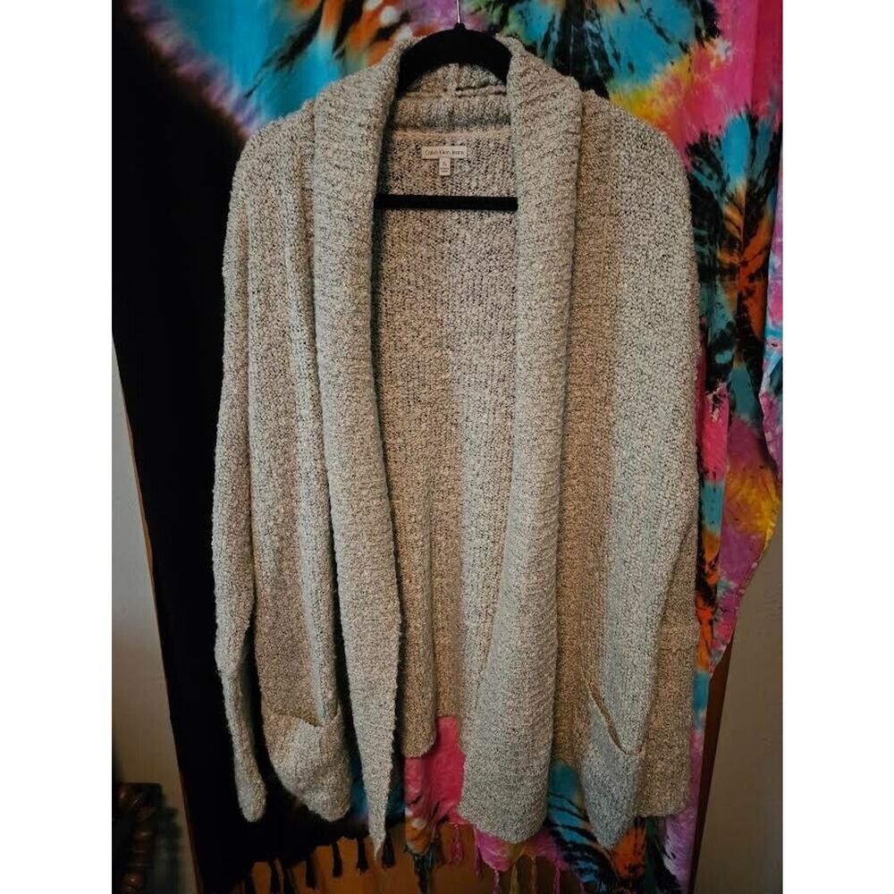 Calvin Klein Jeans Cardigan Sweater Womens XL Grey Wool Blend Pockets
